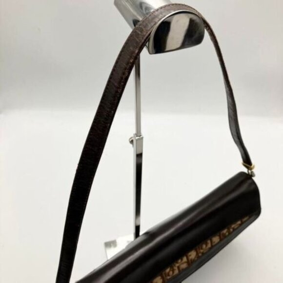 RARE Vintage Dior Brown Leather 2-way Shoulder Bag w Brown Trotter Print - Picture 8 of 10